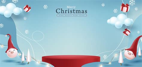 Merry Christmas Banner With Product Display Cylindrical Shape And