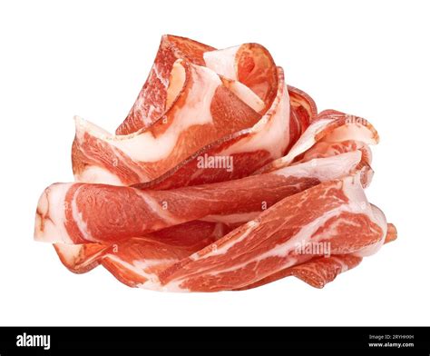 Bacon Strips Pork Brisket Slices Isolated On White Background Stock