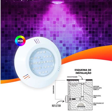 Refletor LED RGB 6W ABS Iluminação Multicolorida para Piscina Prova d