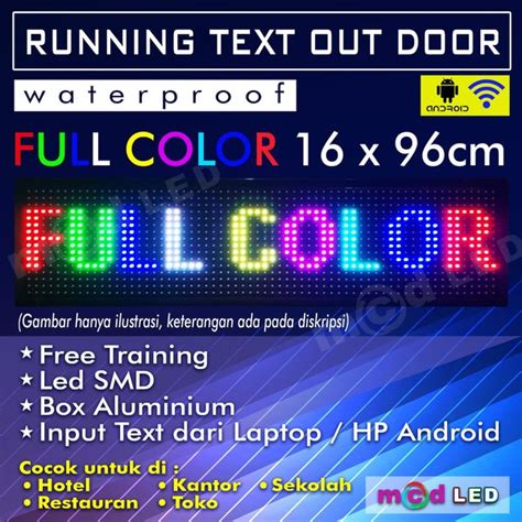 Jual Led Running Text Full Color Out Door P 10 Rgb Smd 16x96 Cm Di