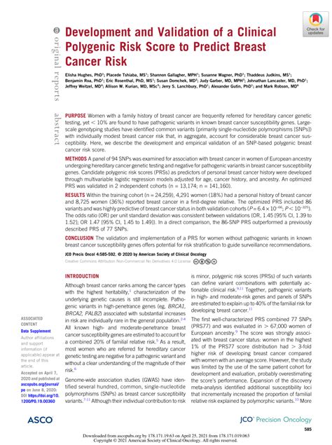 Pdf Development And Validation Of A Clinical Polygenic Risk Score To