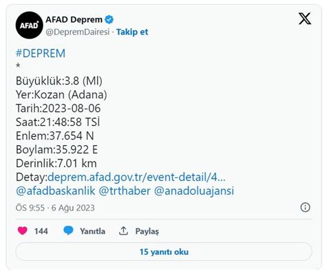 Adana Da Korkutan Deprem Yeni Akit