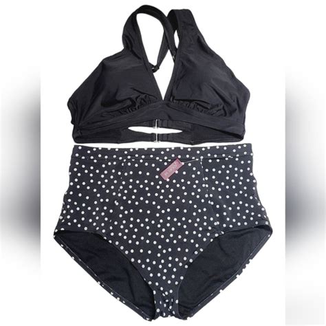 Adore Me Swim Adore Me Piece Bikini Set With Black Top N Polkadot