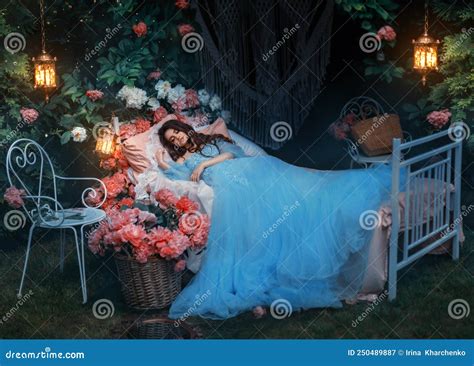 Fantasy Woman Sleeping Lies Sleep On Comfortable Bed Mattress Soft