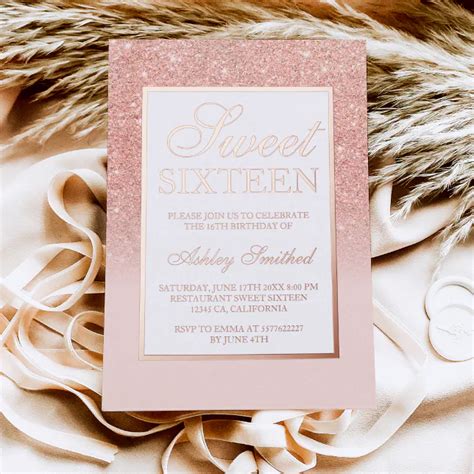 Chic Rose Gold Glitter Sparkles Ombre Sweet 16 Foil Invitation Zazzle