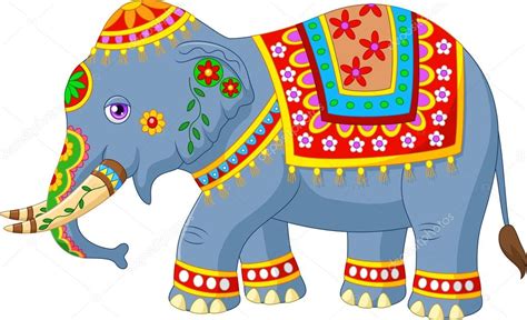 Desenho De Elefante Com Traje Tradicional Clássico Indiano — Vetores De