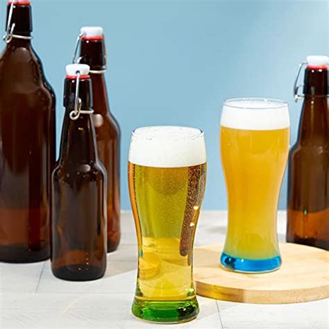 16 Oz Pilsner Beer Glasses With Assorted Color Bottoms Pint Glass Set Of 4 Pricepulse