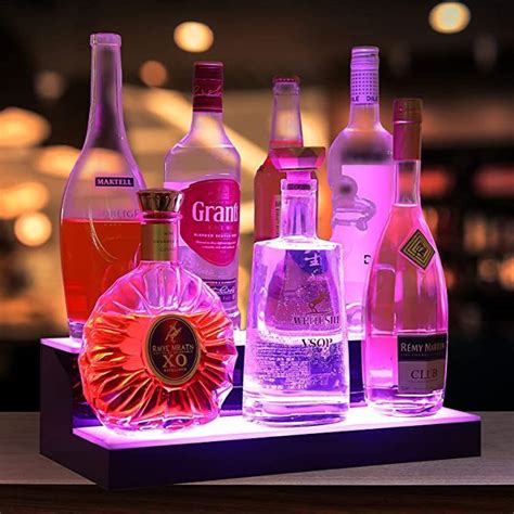 16 Inch Led Lighted Liquor Bottle Display Shelf 2 Step Illuminated Bar Bottle Shelf Lighted Bar