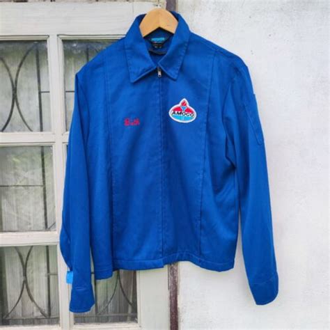 Vintage 70s Top Master Amoco Oil Blue Work Gas Station Service Jacket