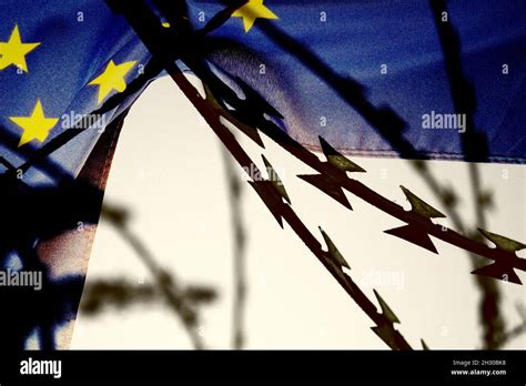 European Union Flag And Barbed Wire Stock Photo Alamy