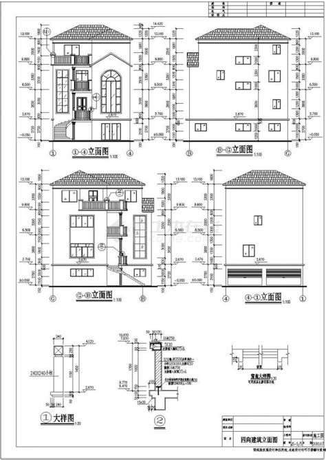 某四层坡屋顶私人豪华别墅设计cad全套建筑施工图（附带结构图）居住建筑土木在线