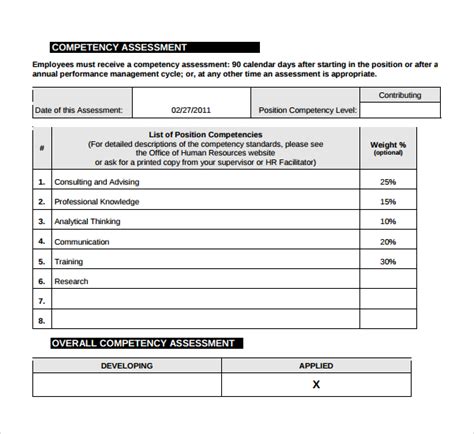 Sample Competency Assessment Template 9 Free Documents In Pdf Word