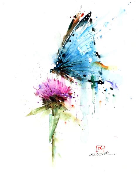 BUTTERFLY THISTLE Butterfly Art Painting Nature Watercolor Art