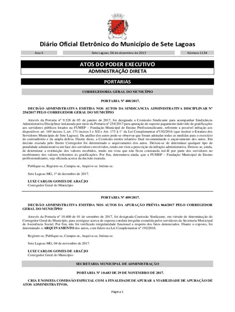 Fillable Online Dirio Oficial Eletrnico Do Municpio De Sete Lagoas Fax