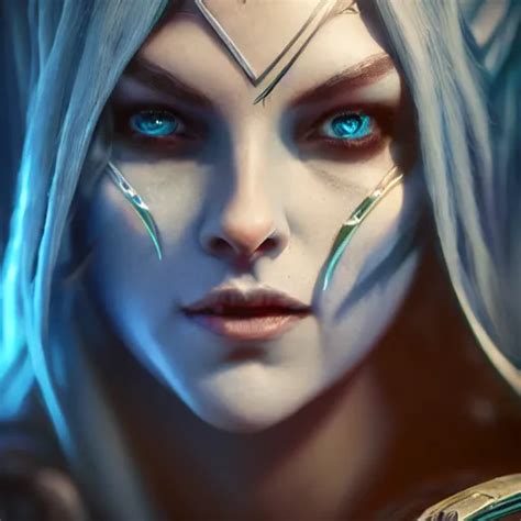 Hyperrealist Portrait Of Sylvanas Windrunner On A Blue Stable Diffusion