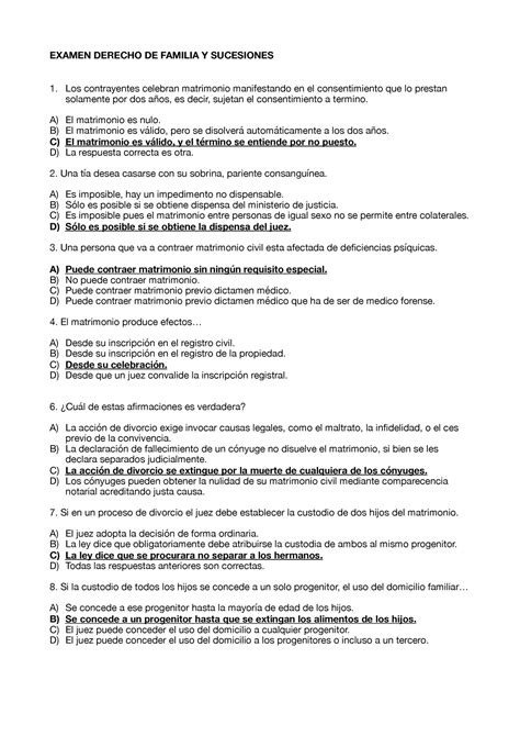 Examen Julio Preguntas Y Respuestas Examen Derecho De