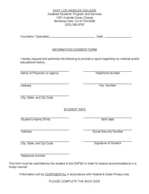 Fillable Online Elac Counselor Specialist Information Consent Form I