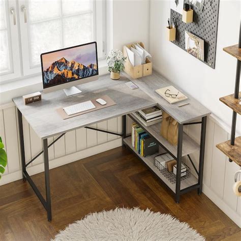 Bestier In Small L Shaped Computer Desk With Storage Shelves Light