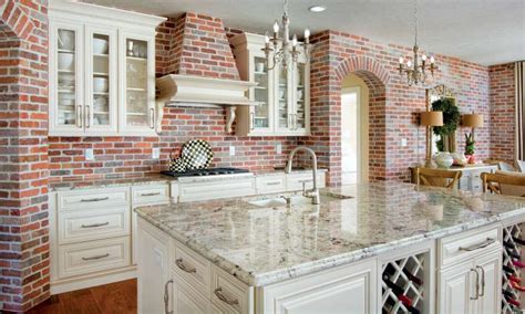 Ideas For White Kitchen Cabinets With Red Brick Backsplash