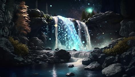 Premium AI Image | A waterfall in the night sky with a starry sky and a ...