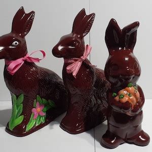 Ceramic Chocolate Rabbit Hand Painted And Glaze Coated Easter Etsy