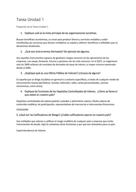 Tarea Unidad Casos Pacticos Tarea Unidad Preguntas De La Tarea