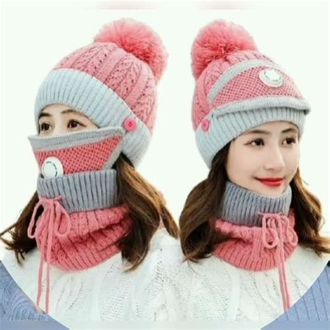 69 Off Unisex Winter Beanie Hat Scarf And Mask Set Thick Warm Knit