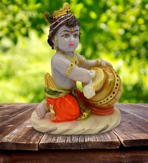 Buy Multicolour Marble Handpainted Lord Krishna Idol Makhan Chor By