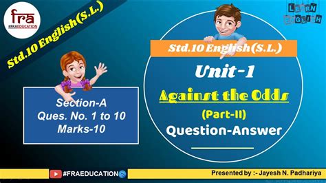 Unit 1 Against The Odds Part Ii Question Answer Std10 Englishsl Youtube