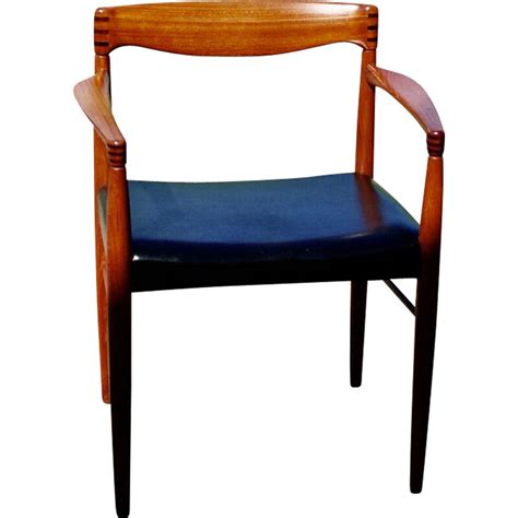 Fauteuil Vintage En Teck Et Cuir Noir Par Henry Walter Klein Pour