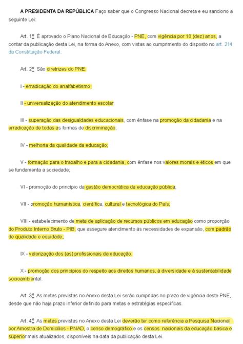 Pne Plano Nacional De Educação Plano Nacional De Educação Lei N