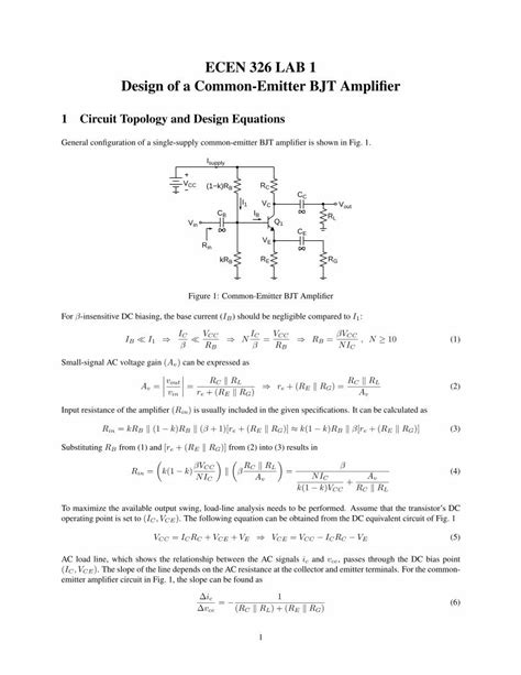 PDF ECEN 326 LAB 1 Design of a Common Emitter BJT Ampliﬁerspalermo