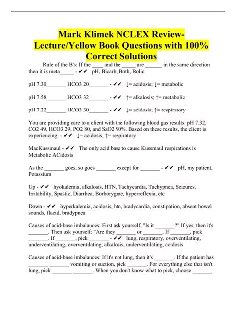 Mark Klimek Nclex Review Lecture Yellow Book Questions With