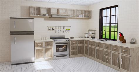 Modelo 3D Gratis De Una Cocina Completa Con Muebles De Madera Sketchup