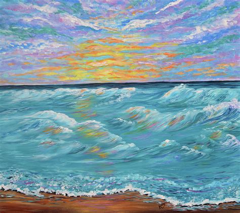 Ocean Sunrise- seascape painting-ocean waves Painting by Kathy Symonds