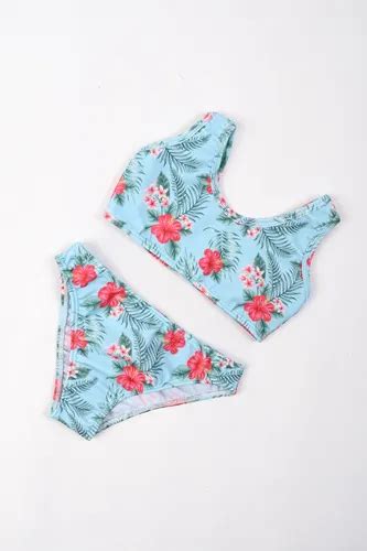 Traje De Baño Bikini Nena Malla Piezas Niña Uv Ferie Celeste Floreado Mismo precio