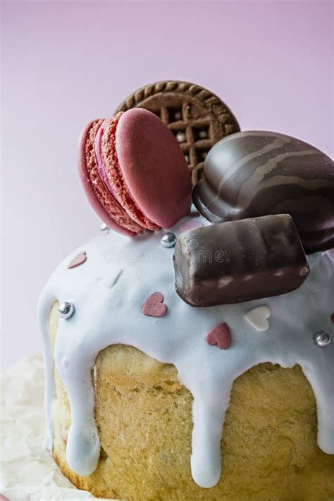 Easter Easter Cake Decorated With Chocolate And Macaroons Traditional