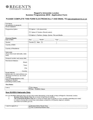 Fillable Online Regents Ac Application Form Regent S University