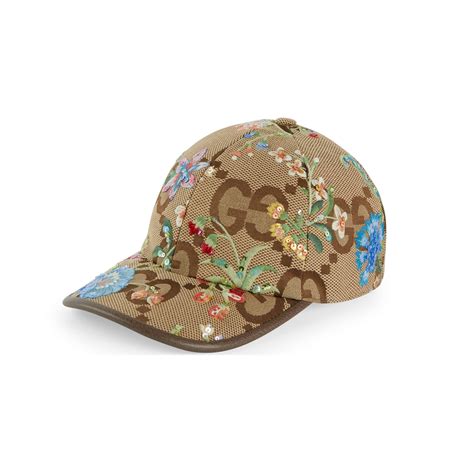 Gucci Jumbo Gg Baseball Hat With Floral Embroidery In Natural Lyst