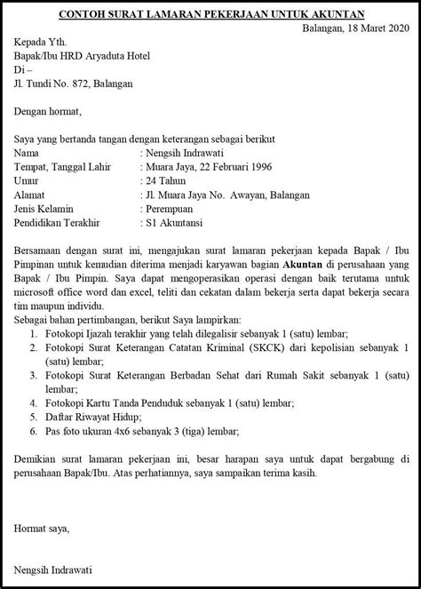 Contoh Surat Lowongan Pekerjaan