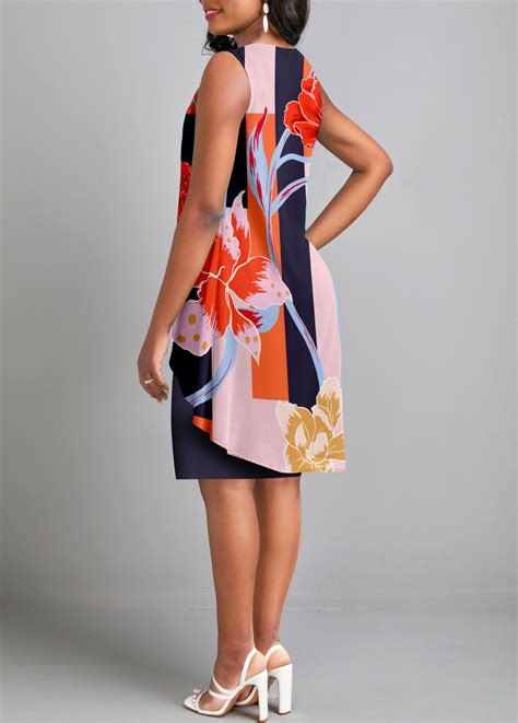 Multi Color Fake 2in1 Floral Print Dress Usd 36 98