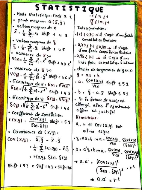 Bac Econmie Et Gestion Math Formule Statistique