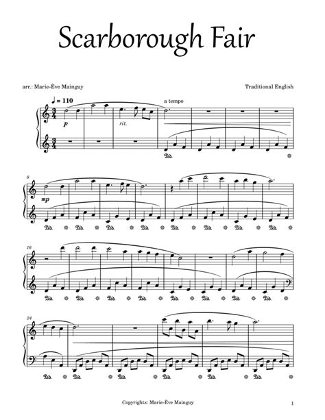 Scarborough Fair arr Marie Ève Mainguy by Traditional Sheet Music