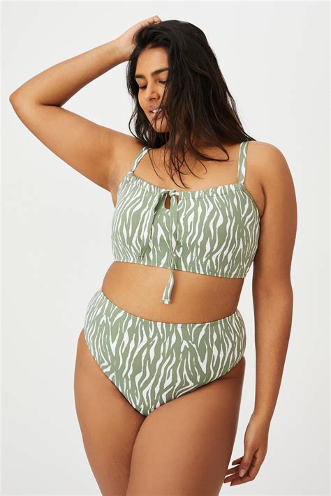 Curve High Waisted Full Bikini Bottom Khaki Zebra Cotton On Swimwear