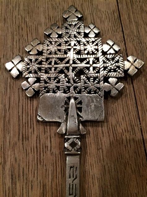 Antique Silver Alloy Ethiopian Hand Cross Large Necklace Pendant