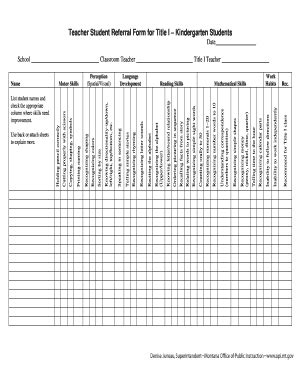 Fillable Online Opi Mt Title I Teacher Referral Form Fax Email Print