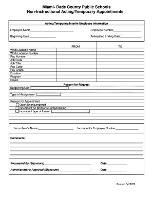 Fillable Online Non Instructional Acting Temporary Appointments Form