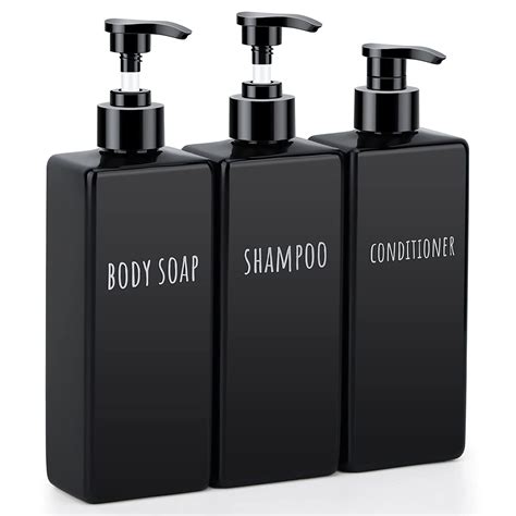 Segbeauty Square Soap Dispenser Black 3pcs 16 9oz Refillable Shampoo