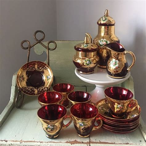 Italian Venetian Barbini Murano 24k Gold And Red Tea Set Ebay Bohemian Glass Glass Collection