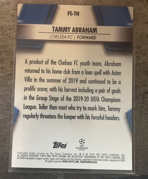 2019 20 Topps Chrome Sapphire UCL Future Stars TAMMY ABRAHAM RC FS TH